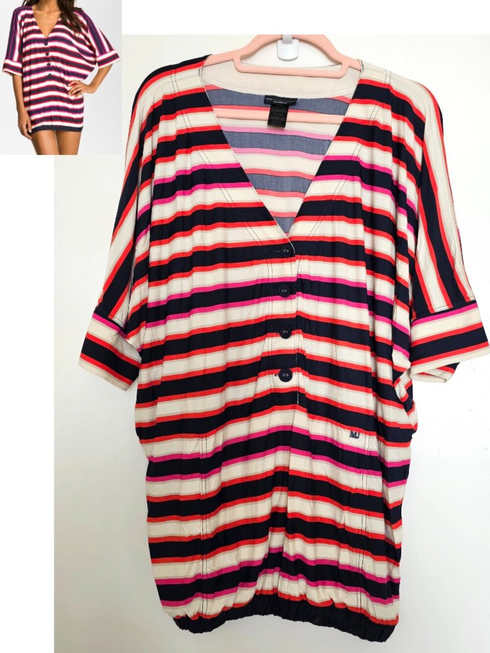 Marc Jacobs Swimwear Striped Short Sleeve Roomy Cover Up Tunic Dress S